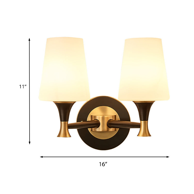 Skørter | Tapered Bedroom Wall Lighting Retro Matte Glass 1/2-Light Black Wall Lamp with Metal Clean-Lined Arm
