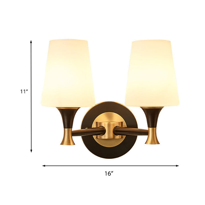 Skørter | Tapered Bedroom Wall Lighting Retro Matte Glass 1/2-Light Black Wall Lamp with Metal Clean-Lined Arm