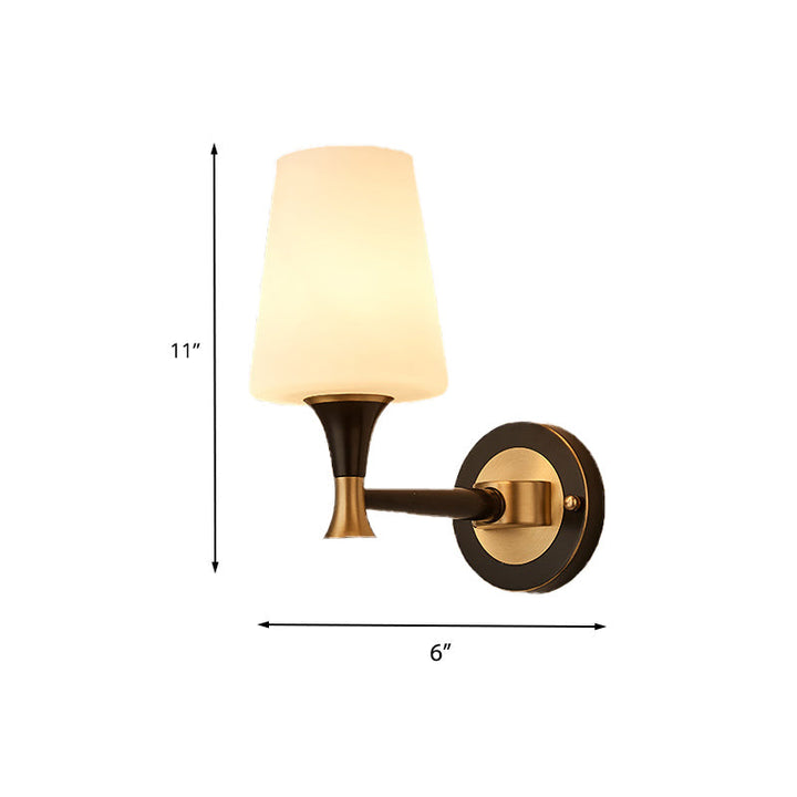 Skørter | Tapered Bedroom Wall Lighting Retro Matte Glass 1/2-Light Black Wall Lamp with Metal Clean-Lined Arm