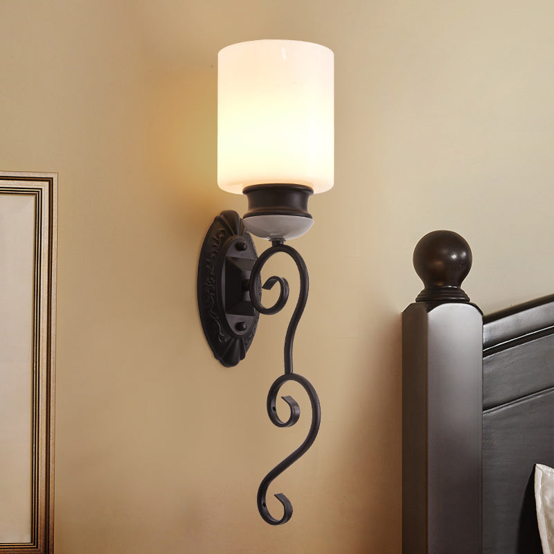Skørter | Retro cylindrical shade wall lighting 1 lamp frosted glass wall lamp light in black for bedroom