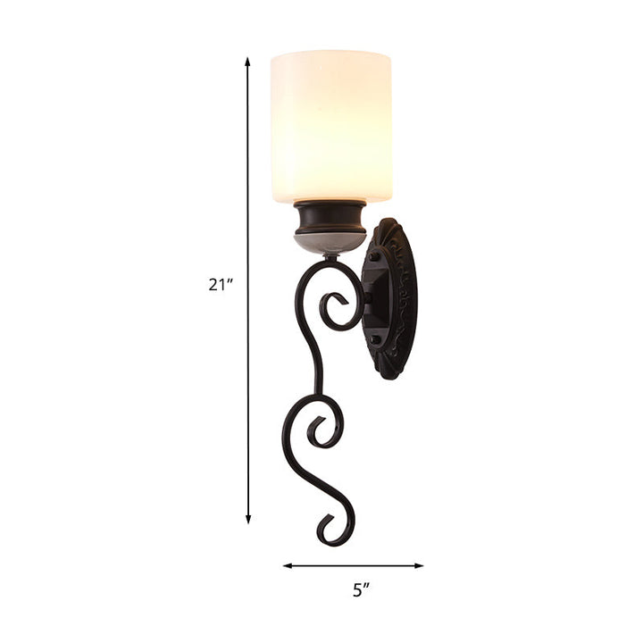 Skørter | Retro cylindrical shade wall lighting 1 lamp frosted glass wall lamp light in black for bedroom