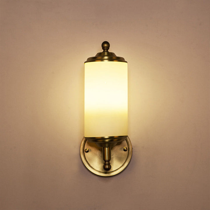 Skørter | Brass Cylindrical Wall Light Retro Milk Glass Shade 1-Light Hallway Wall Light with Straight Arm