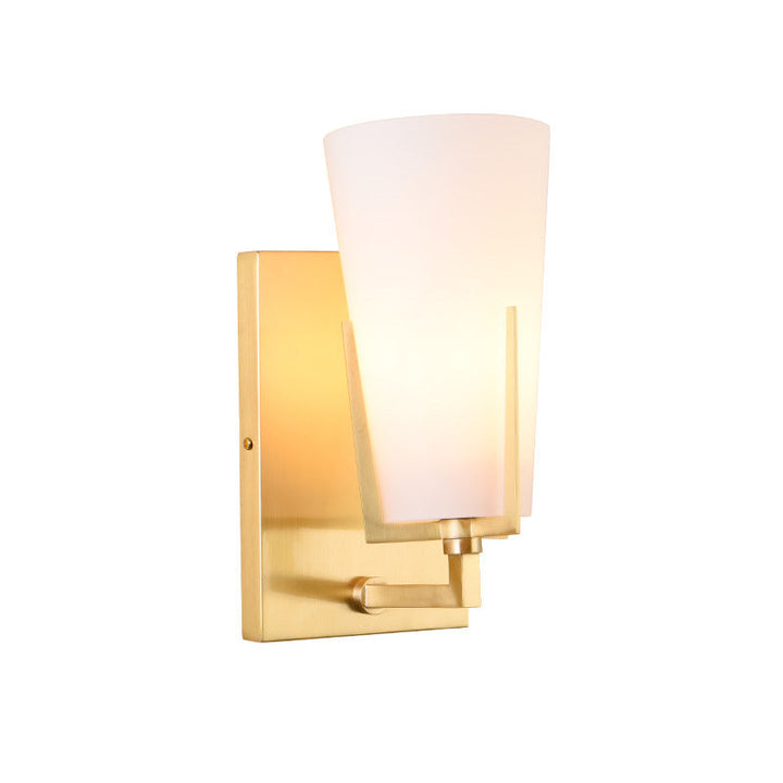 Skørter | 1-Light Cone-Shaped Wall Lamp Retro Brass Satin Glass Wall Lamp with Square Back Plate for the Bedroom