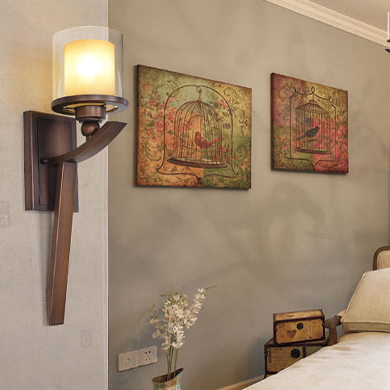 Skørter | Double-layered glass brown wall cylinder 1-lamp vintage wall light for bedroom