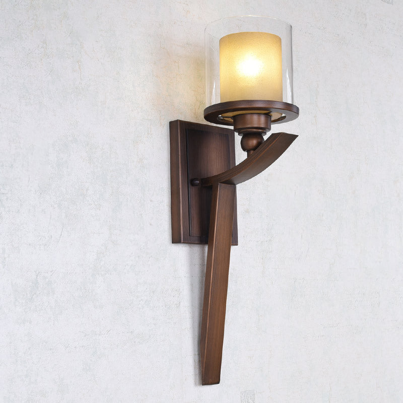 Skørter | Double-layered glass brown wall cylinder 1-lamp vintage wall light for bedroom