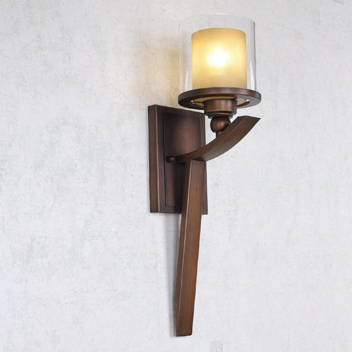 Skørter | Double-layered glass brown wall cylinder 1-lamp vintage wall light for bedroom