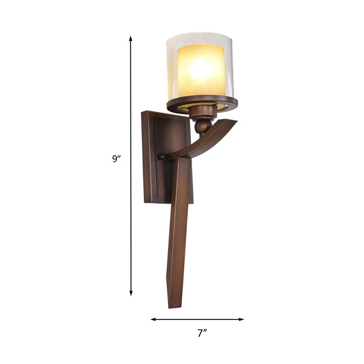 Skørter | Double-layered glass brown wall cylinder 1-lamp vintage wall light for bedroom