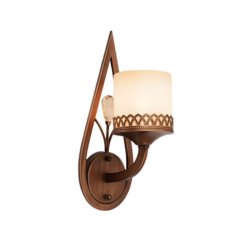 Skørter | Coffee Cylinder Wall Lamp Retro Milk Glass Shade 1/2-Light Living Room Wall Lamp with Crystal Accent