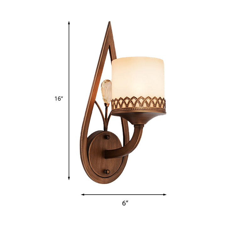 Skørter | Coffee Cylinder Wall Lamp Retro Milk Glass Shade 1/2-Light Living Room Wall Lamp with Crystal Accent