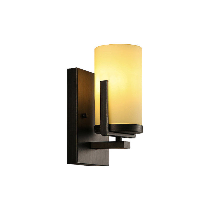 Skørter | Opal Glass Black Wall Lamp Cylinder 1-Light Modern Wall Mount Lighting Fixture with Square Back Plate for Front Door