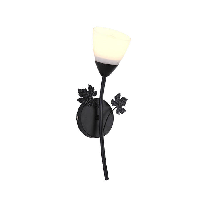 Skørter | Frosted Glass Bowl Sconce Contemporary 1/2-Light Hallway Wall Mounted Light with Leaf-Shaped Decoration in Black/Gold
