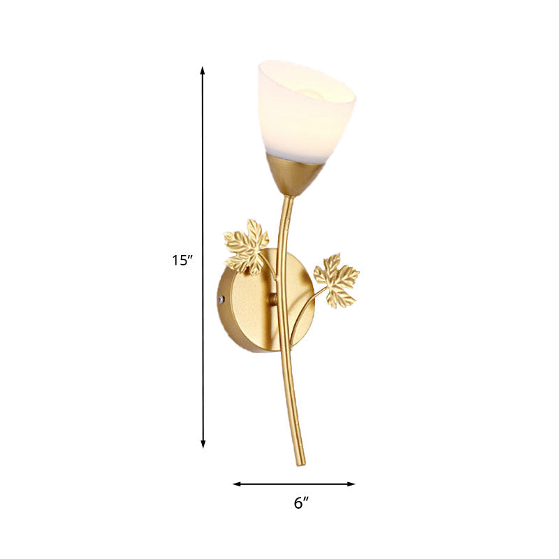 Skørter | Frosted Glass Bowl Sconce Contemporary 1/2-Light Hallway Wall Mounted Light with Leaf-Shaped Decoration in Black/Gold