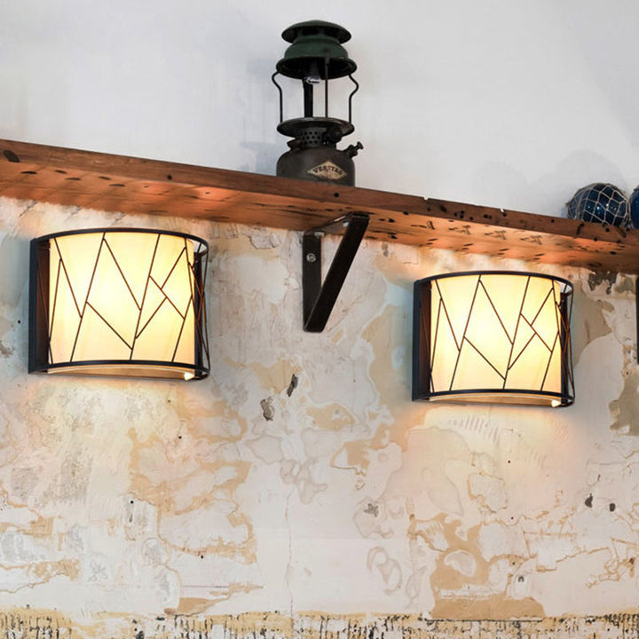 Skørter | Modern Half-Cylinder Wall Light 2-Light Fabric Wire Frame Shade Wall Light in Black
