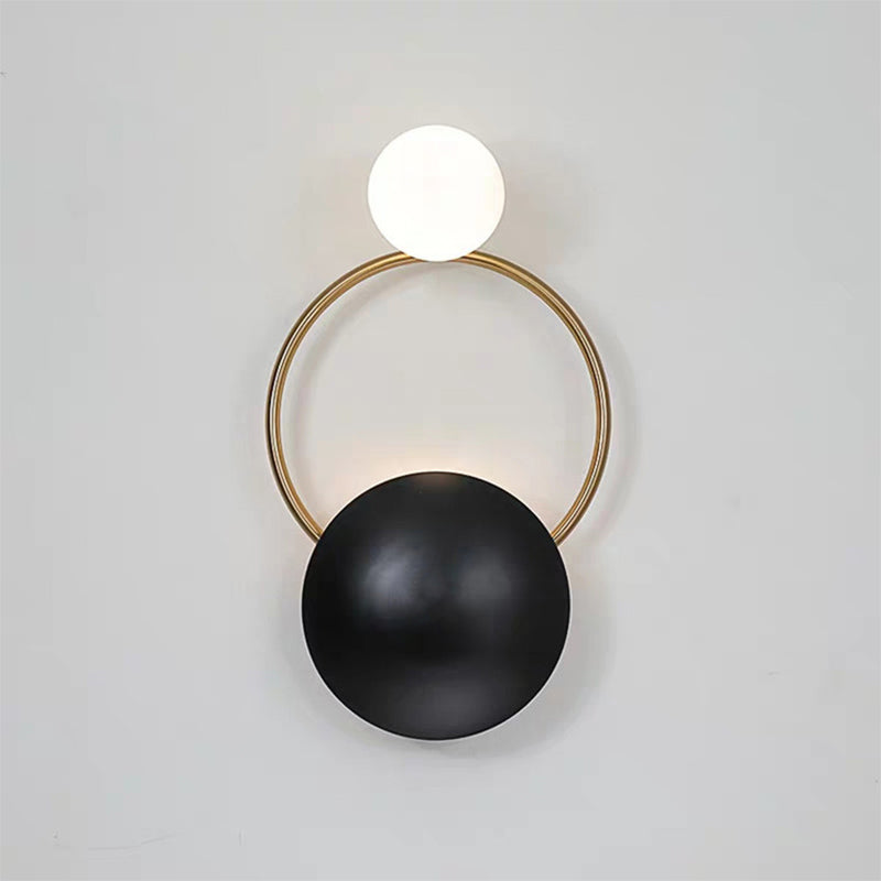 Skørter | 2-Lamp Opal Glass Wall Light Vintage Style Black Ball Bedroom Wall Light with Round Plate