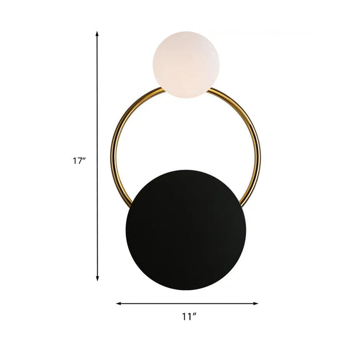 Skørter | 2-Lamp Opal Glass Wall Light Vintage Style Black Ball Bedroom Wall Light with Round Plate