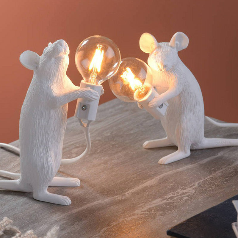 Lisslune | Decorative Bare Bulb Table Lamp Resin 1-Lamp Bedroom Nightstand Lamp with Mouse Foot