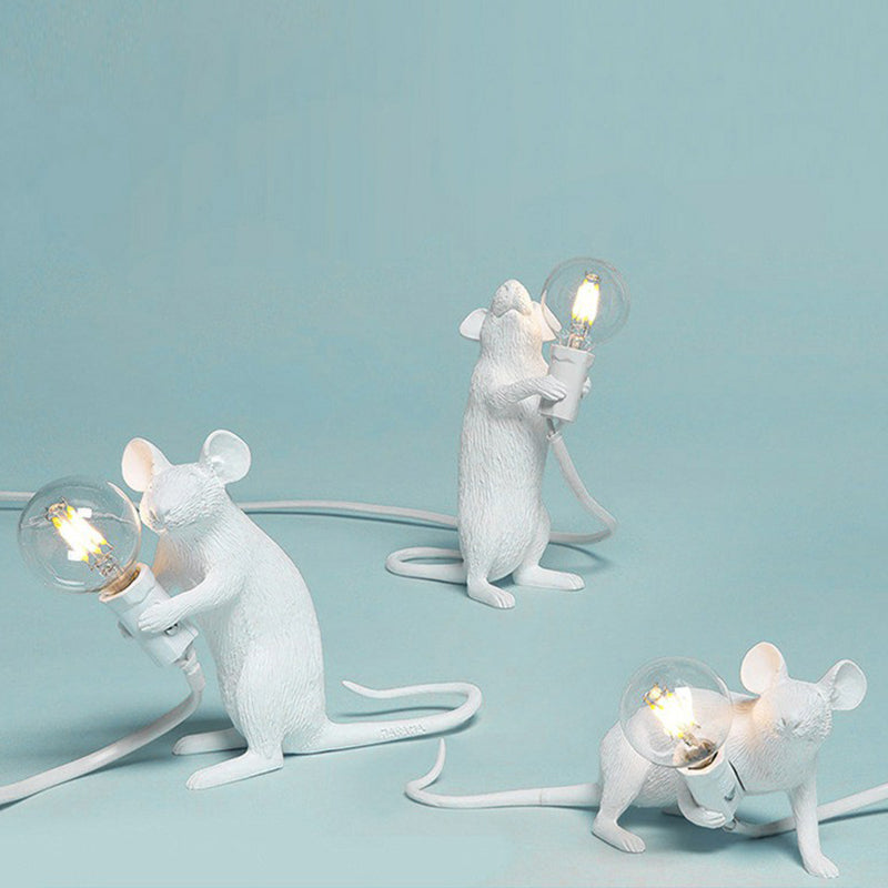 Lisslune | Decorative Bare Bulb Table Lamp Resin 1-Lamp Bedroom Nightstand Lamp with Mouse Foot