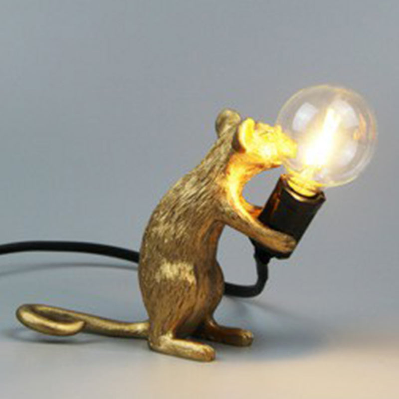 Lisslune | Decorative Bare Bulb Table Lamp Resin 1-Lamp Bedroom Nightstand Lamp with Mouse Foot