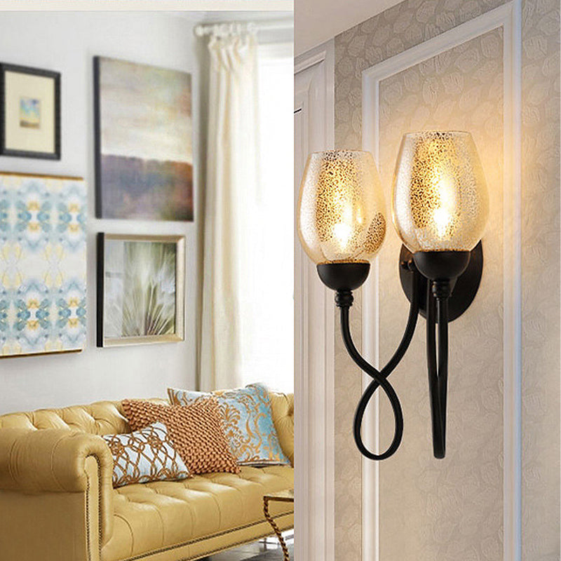 Skørter | 1/2-Pear Hand-blown Glass Wall Light Traditional Black Bowl Shade Dining Room Wall Lamp Light