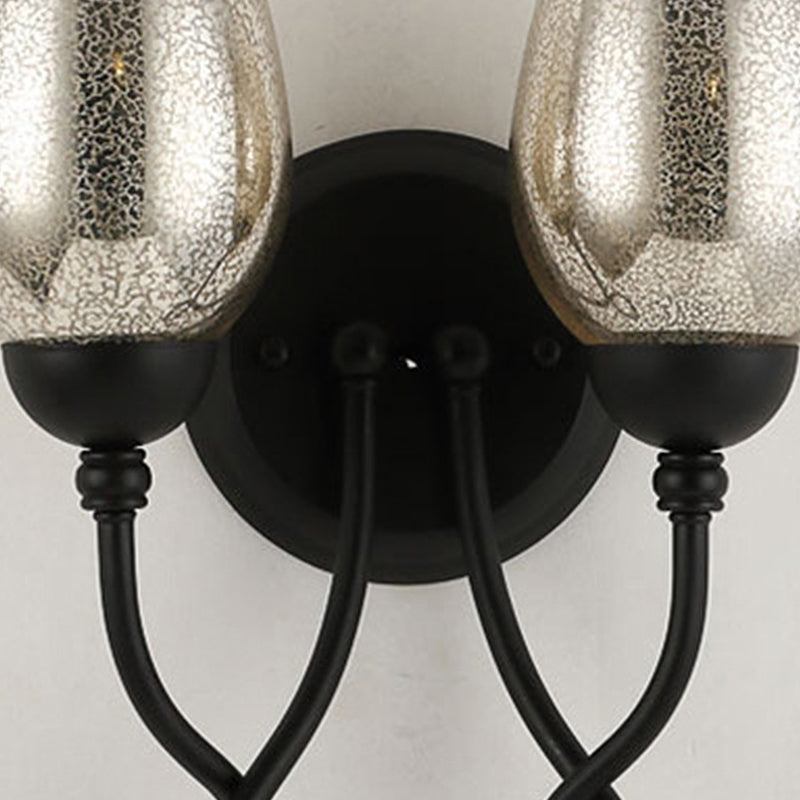 Skørter | 1/2-Pear Hand-blown Glass Wall Light Traditional Black Bowl Shade Dining Room Wall Lamp Light