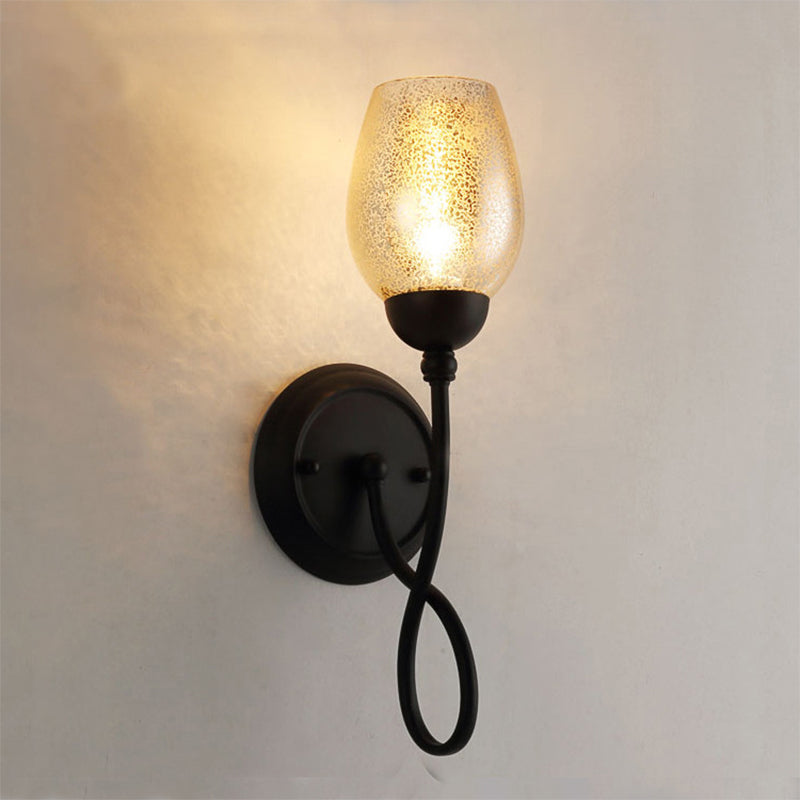 Skørter | 1/2-Pear Hand-blown Glass Wall Light Traditional Black Bowl Shade Dining Room Wall Lamp Light