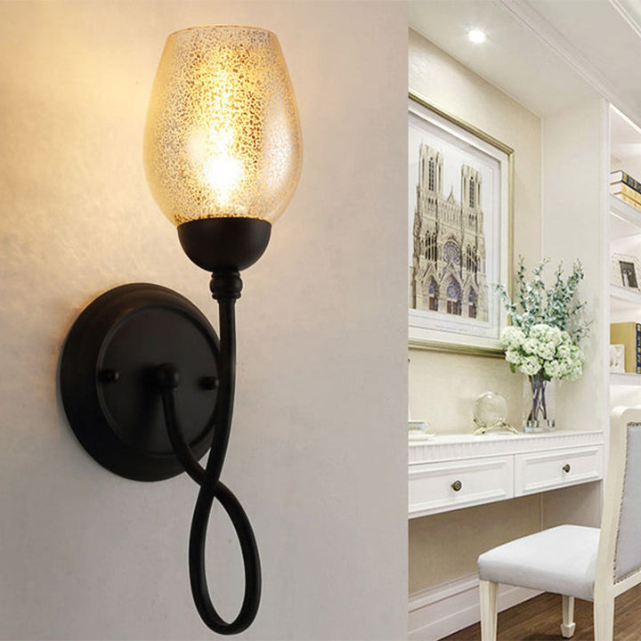Skørter | 1/2-Pear Hand-blown Glass Wall Light Traditional Black Bowl Shade Dining Room Wall Lamp Light