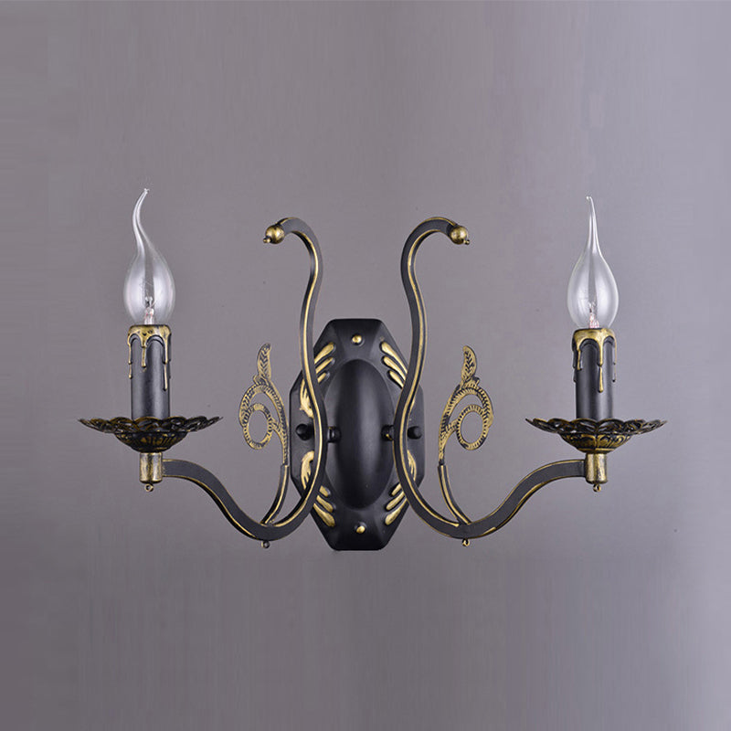 Skørter | Candle holder Living Room Wall Lamp Retro Metal 1/2-Light Black Wall-mounted Lamp