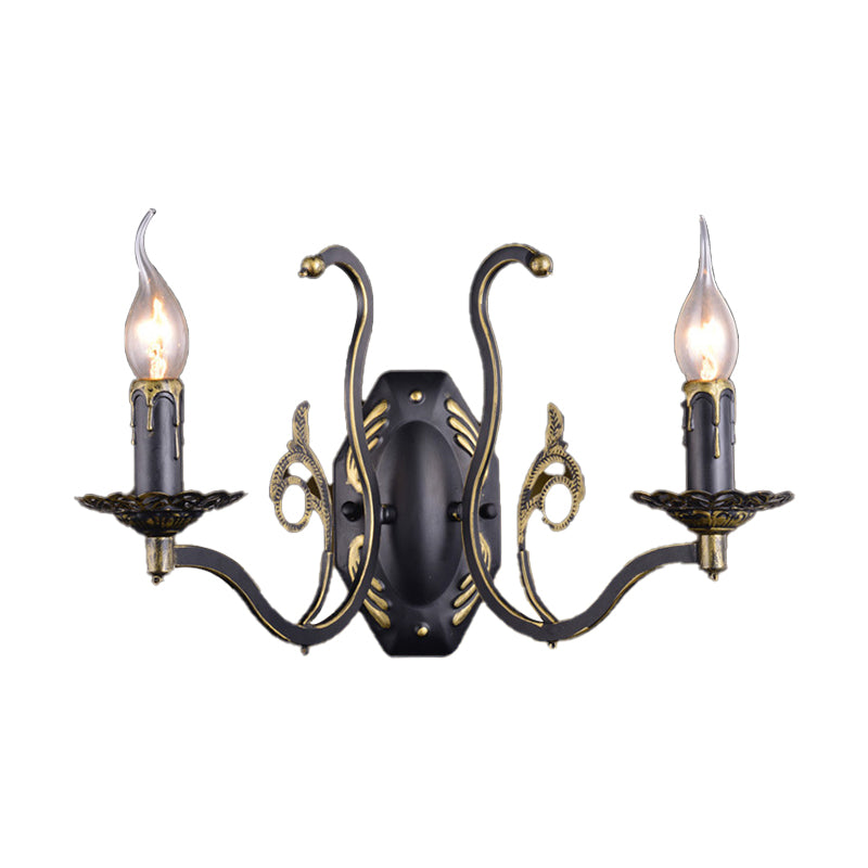 Skørter | Candle holder Living Room Wall Lamp Retro Metal 1/2-Light Black Wall-mounted Lamp