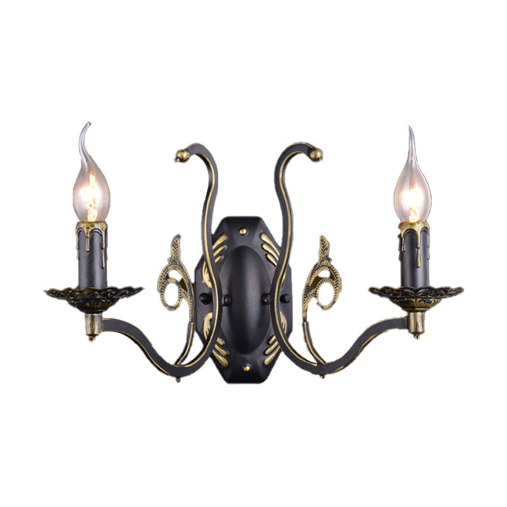 Skørter | Candle holder Living Room Wall Lamp Retro Metal 1/2-Light Black Wall-mounted Lamp