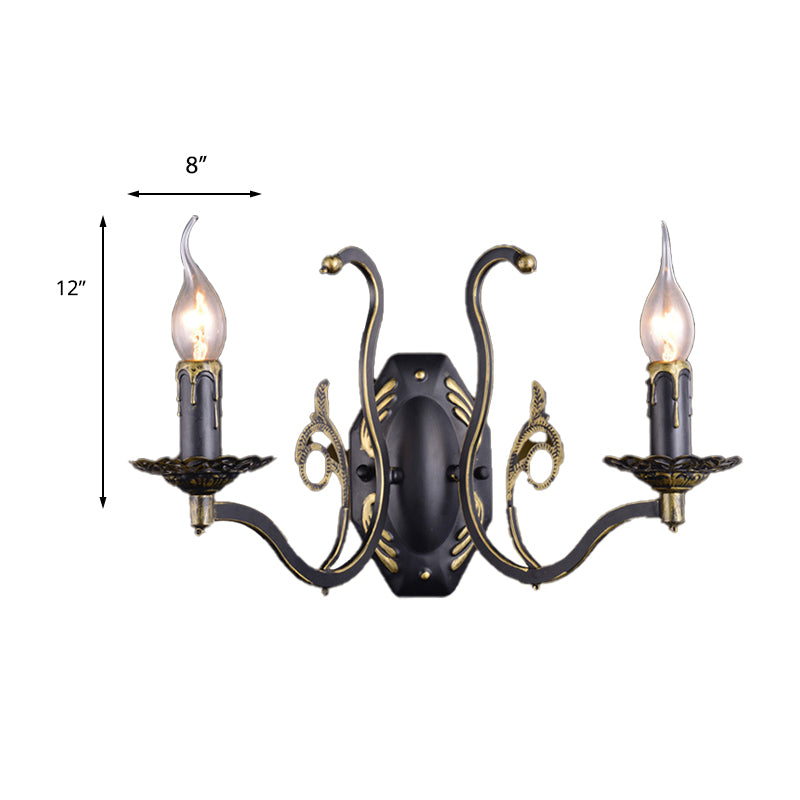 Skørter | Candle holder Living Room Wall Lamp Retro Metal 1/2-Light Black Wall-mounted Lamp