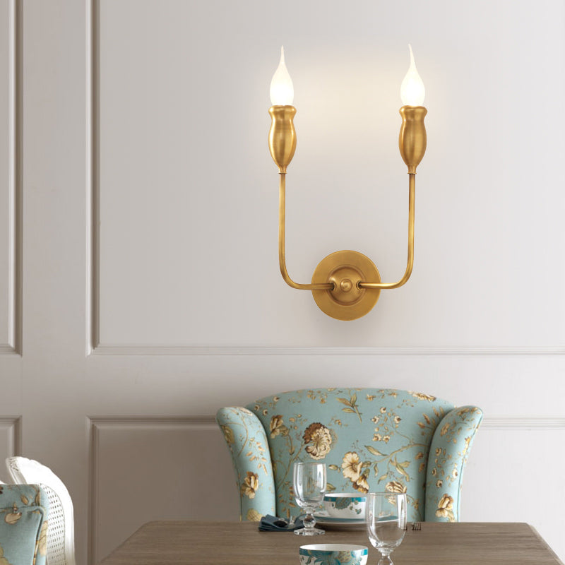 Skørter | 1/2-Head Metal Wall Lamp Vintage Style Brass Candle Dining Room Wall Sconce Lighting