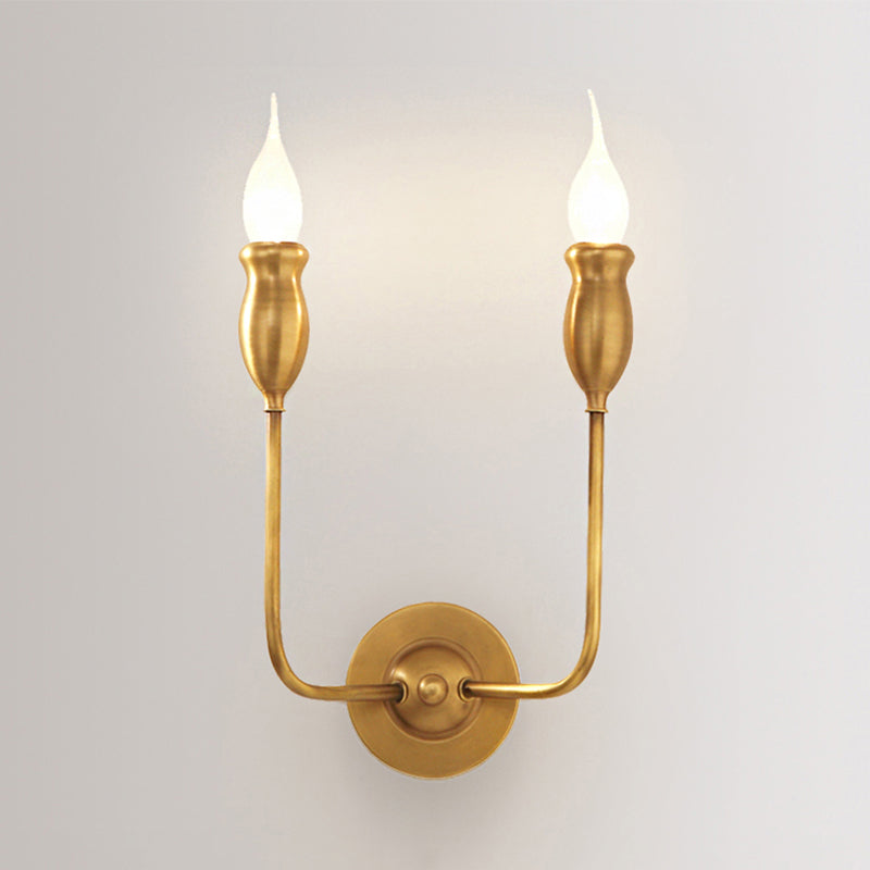 Skørter | 1/2-Head Metal Wall Lamp Vintage Style Brass Candle Dining Room Wall Sconce Lighting