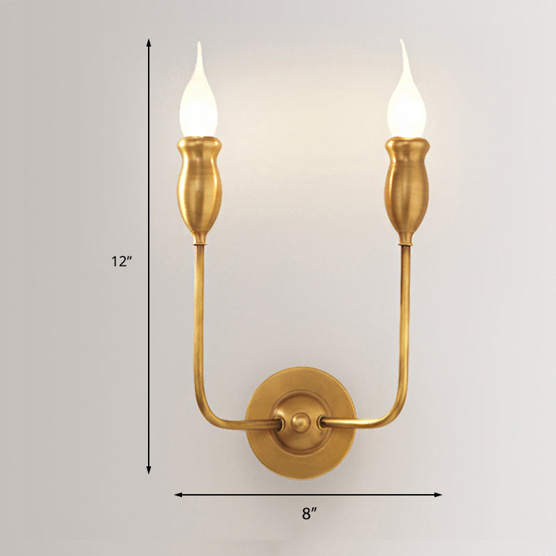 Skørter | 1/2-Head Metal Wall Lamp Vintage Style Brass Candle Dining Room Wall Sconce Lighting
