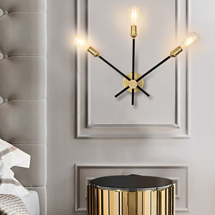 Skørter | Black-Gold 2/3-Light Cone Light Traditional Wrought Iron Exposed Bulb Wall Lamp for Bedroom