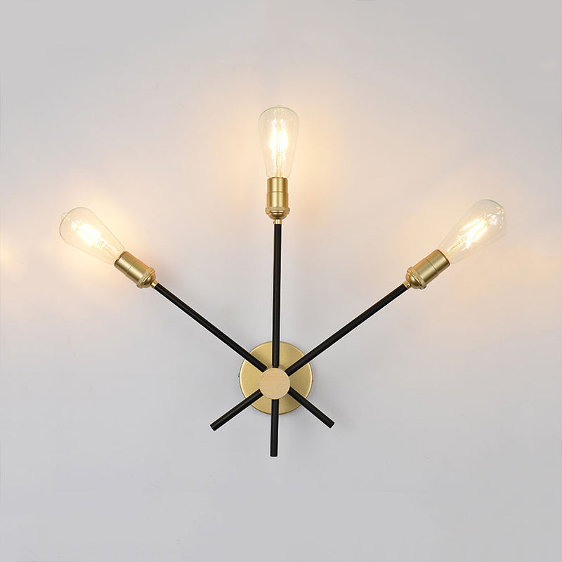 Skørter | Black-Gold 2/3-Light Cone Light Traditional Wrought Iron Exposed Bulb Wall Lamp for Bedroom