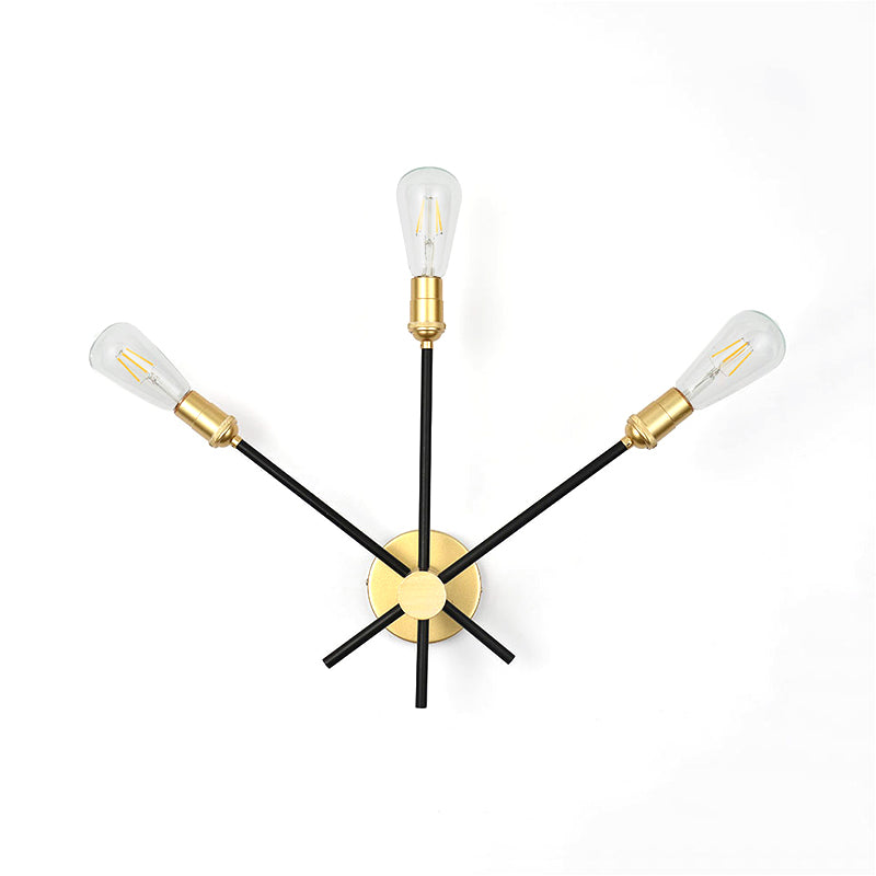 Skørter | Black-Gold 2/3-Light Cone Light Traditional Wrought Iron Exposed Bulb Wall Lamp for Bedroom
