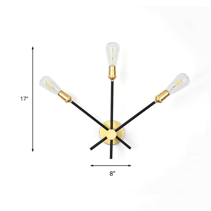 Skørter | Black-Gold 2/3-Light Cone Light Traditional Wrought Iron Exposed Bulb Wall Lamp for Bedroom