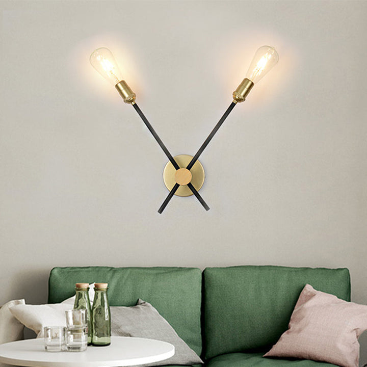 Skørter | Black-Gold 2/3-Light Cone Light Traditional Wrought Iron Exposed Bulb Wall Lamp for Bedroom