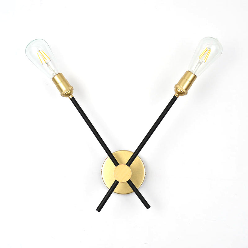 Skørter | Black-Gold 2/3-Light Cone Light Traditional Wrought Iron Exposed Bulb Wall Lamp for Bedroom