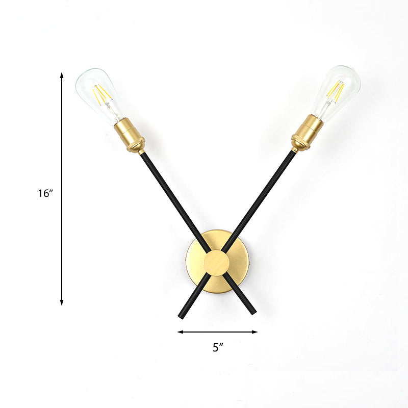 Skørter | Black-Gold 2/3-Light Cone Light Traditional Wrought Iron Exposed Bulb Wall Lamp for Bedroom
