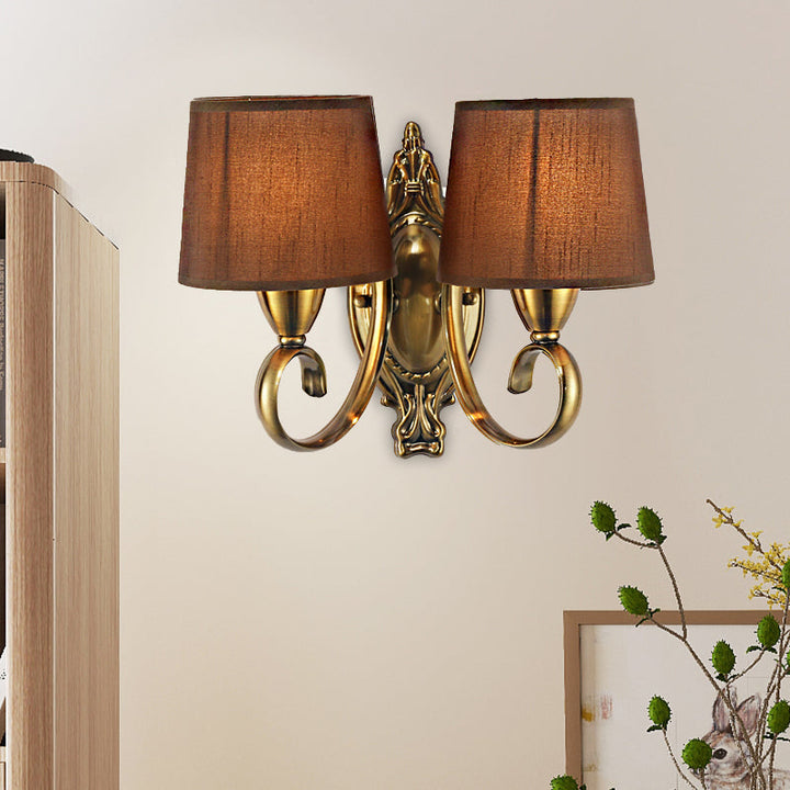 Skørter | Traditional conical tapering wall lamp 1/2-light metal wall light with fabric shade in coffee for the living room
