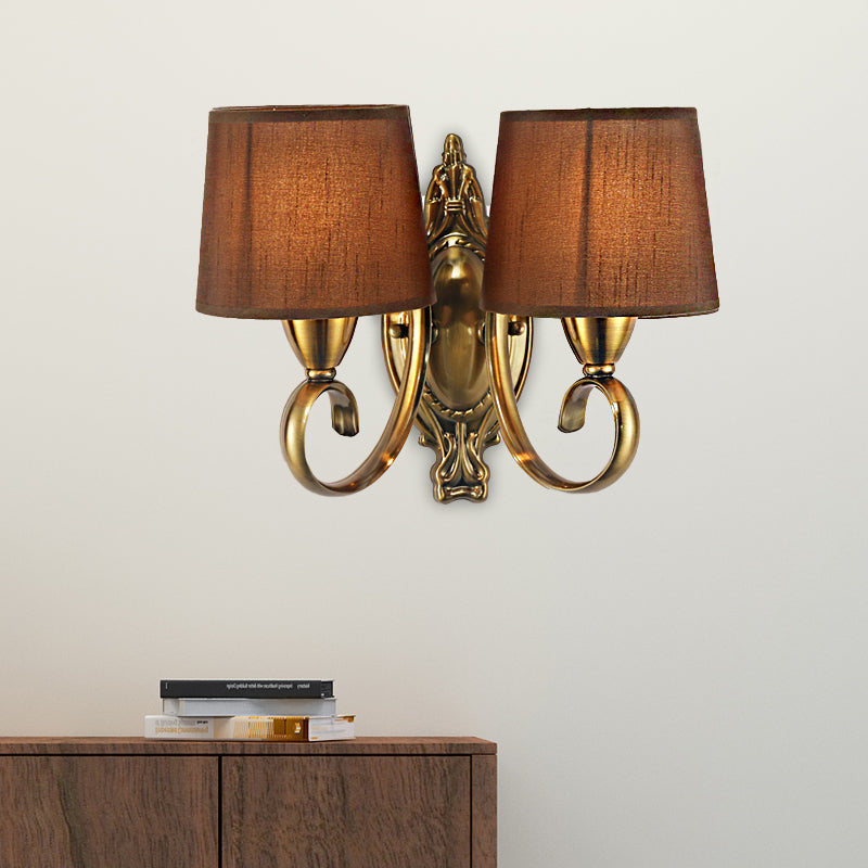 Skørter | Traditional conical tapering wall lamp 1/2-light metal wall light with fabric shade in coffee for the living room
