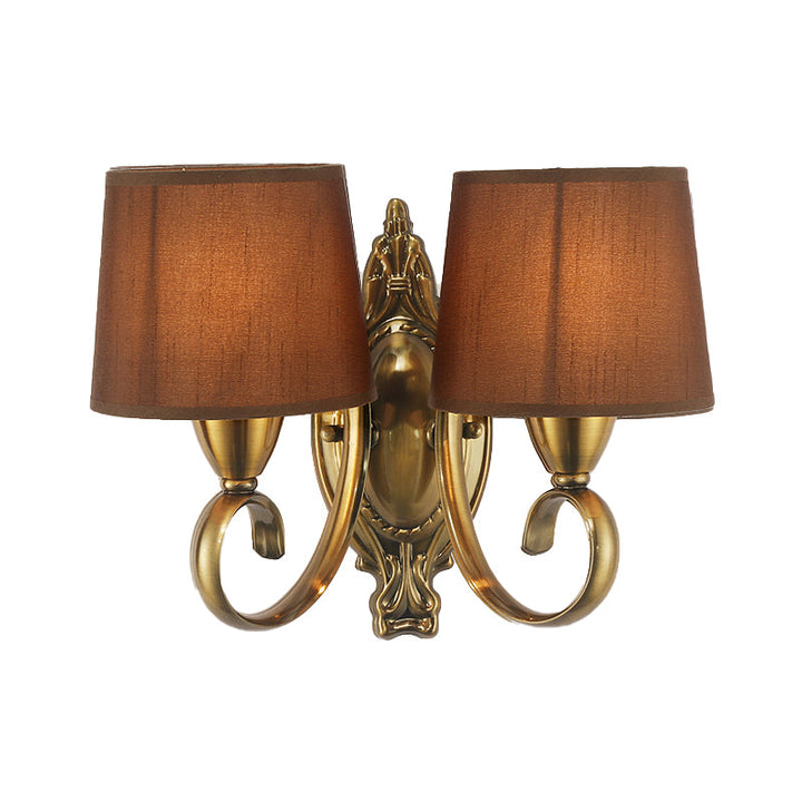 Skørter | Traditional conical tapering wall lamp 1/2-light metal wall light with fabric shade in coffee for the living room