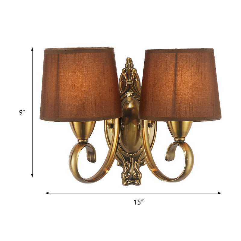 Skørter | Traditional conical tapering wall lamp 1/2-light metal wall light with fabric shade in coffee for the living room