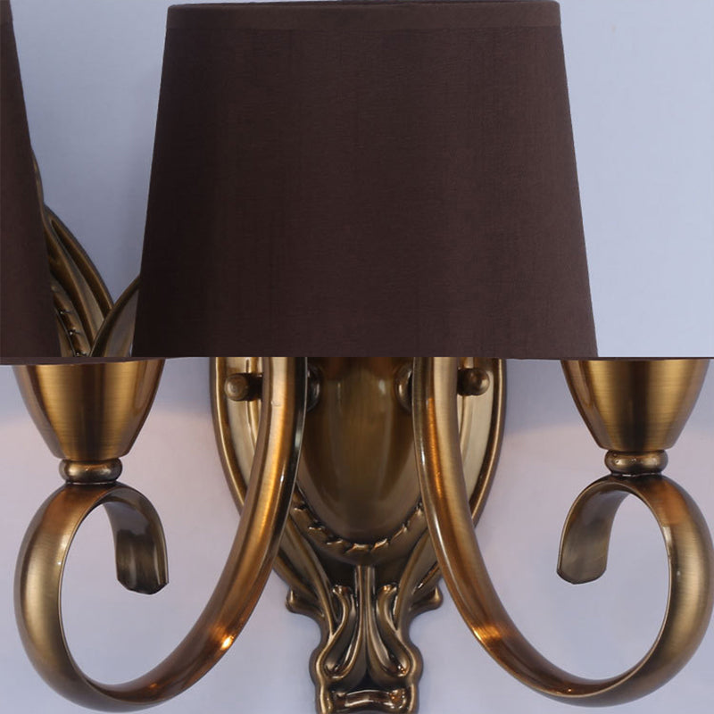 Skørter | Traditional conical tapering wall lamp 1/2-light metal wall light with fabric shade in coffee for the living room