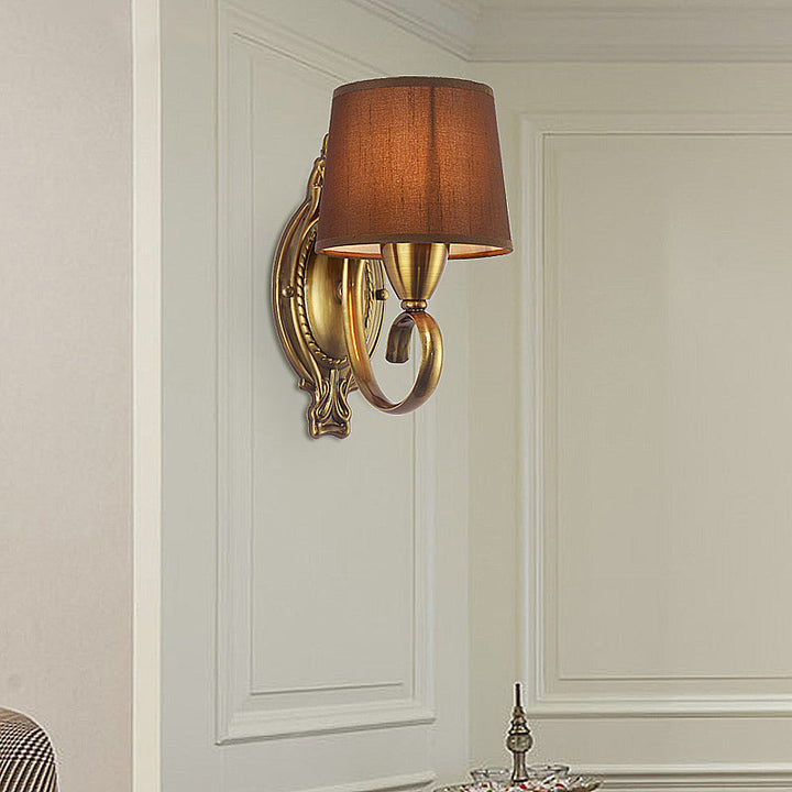 Skørter | Traditional conical tapering wall lamp 1/2-light metal wall light with fabric shade in coffee for the living room