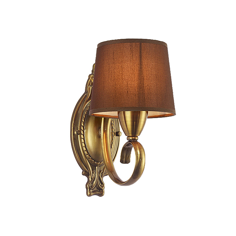 Skørter | Traditional conical tapering wall lamp 1/2-light metal wall light with fabric shade in coffee for the living room