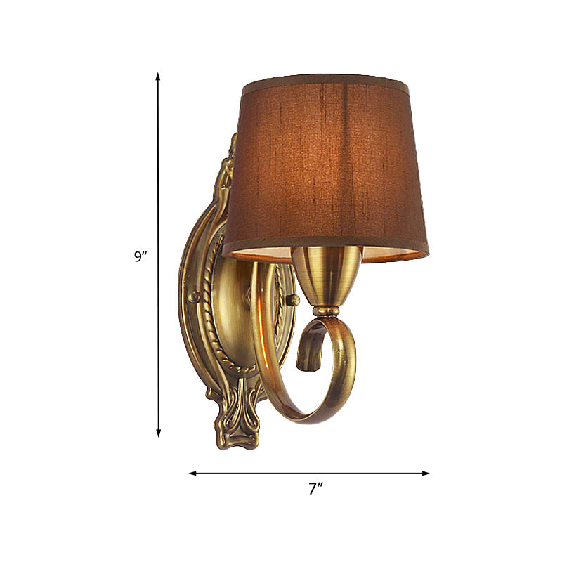 Skørter | Traditional conical tapering wall lamp 1/2-light metal wall light with fabric shade in coffee for the living room