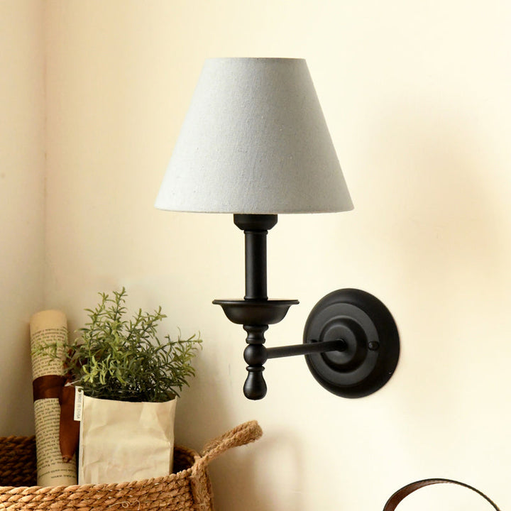 Skørter | 1 Lightweight Metal Wall Lamp Traditional Gray-Blue/White Fabric Cone Shade Bedroom Wall Light