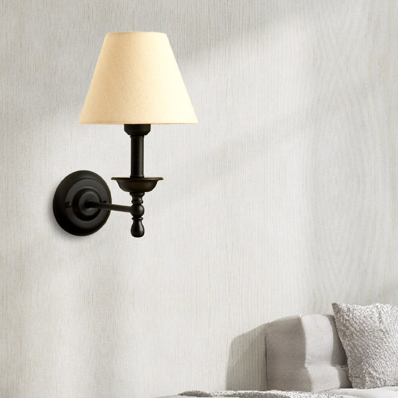 Skørter | 1 Lightweight Metal Wall Lamp Traditional Gray-Blue/White Fabric Cone Shade Bedroom Wall Light
